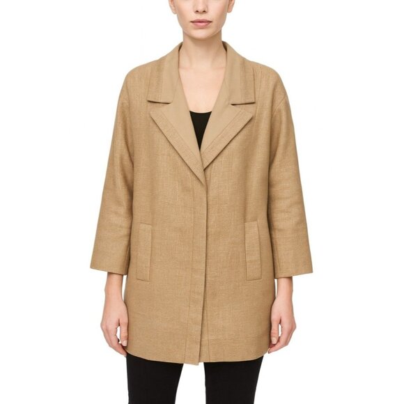 Paule Ka Textured Woven Tweed Long Jacket Tan Khaki - Picture 17 of 17